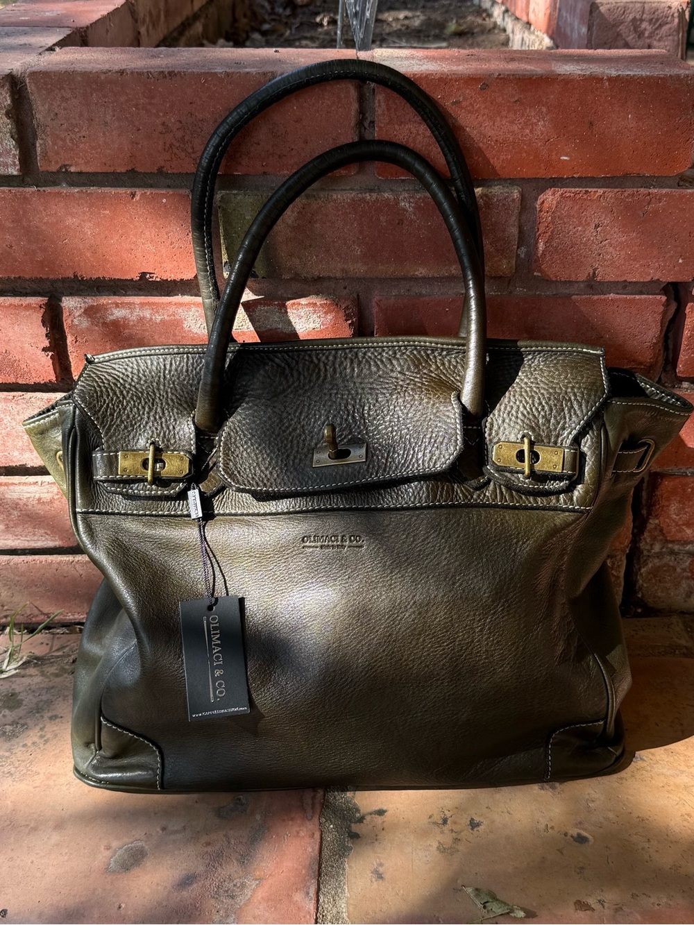 Olive Green Firenze Soft Leather Handbag by Olimaci Co. (Firkin Style bag)